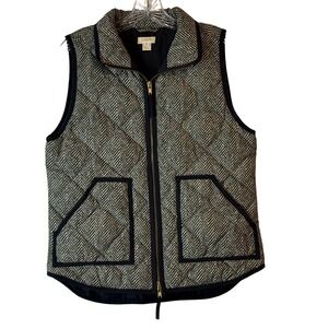 J. Crew Quilted Herringbone Puffer Down Feather Vest Size S Full Zip‎ Pockets